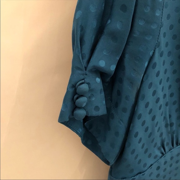 🎄Banana Republic Silk Teal Short Sleeve, Polka Dot Dress Sz 12 NWT! - Picture 6 of 13